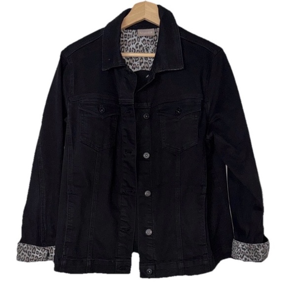 Chico's Jackets & Blazers - Chicos Black Denim Jacket w/ animal print accents Sz. L (2)
